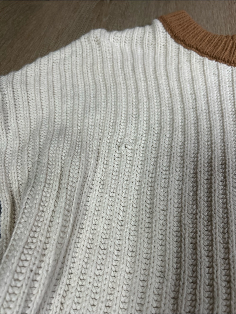 Colorblock Ribbed Crewneck Sweater in White, Camel, Gray and Black - Picture 2 of 4